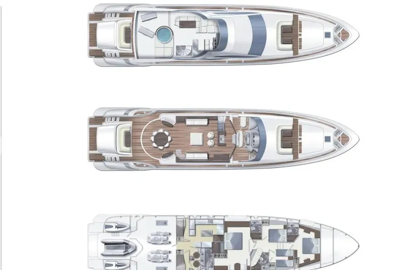 Intervention Yacht Photos Pics Deck layout of 2010 Azimut 100 Leonardo luxury yacht, showcasing interior and exterior design.