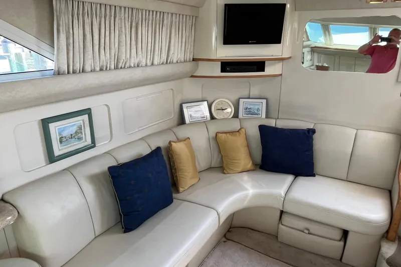  Yacht Photos Pics Luxurious 1997 Sea Ray 420 Aft Cabin interior with plush seating and decor.