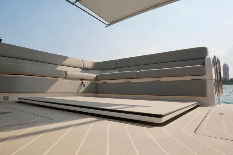  Yacht Photos Pics Luxurious seating area on 2024 Azimut Verve 48 yacht, featuring modern design and comfort.