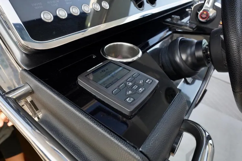  Yacht Photos Pics Control panel of 2024 Azimut Verve 48 yacht with digital display and buttons.