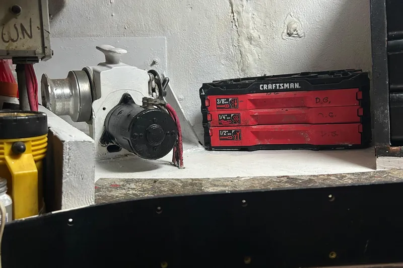 Devil's Gauntlet Yacht Photos Pics Workshop tools and equipment inside a 1977 Custom Brigantine boat.