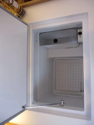  Yacht Photos Pics Built-in refrigerator in Jeanneau 380 sailboat, 2024 model.