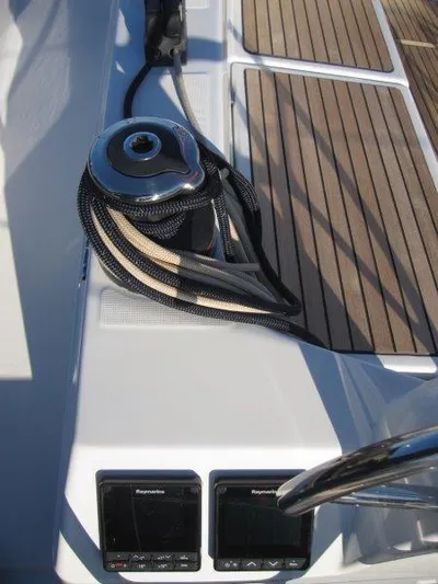  Yacht Photos Pics Jeanneau 380 2024 sailboat deck with winch and Raymarine displays.