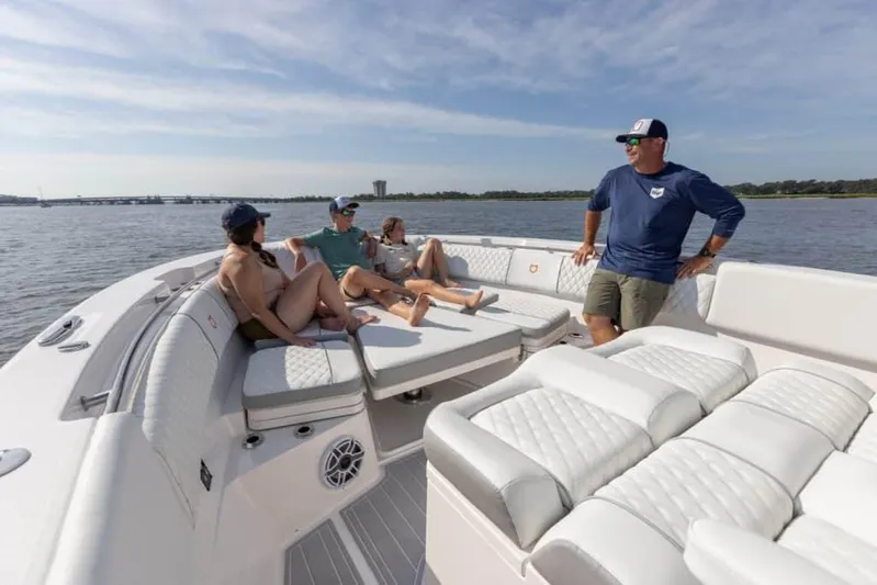Sea Fox Boats Yacht Photos Pics People relaxing on a 2025 Sea Fox 368 Commander Center Console boat.