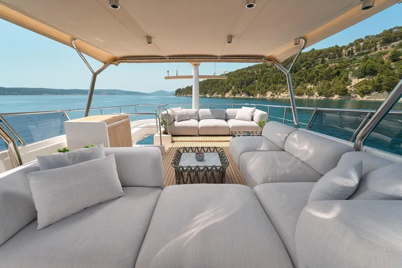 Sasga Yachts 68 Flybridge Yacht Photos Pics Luxurious 2026 Sasga Yachts Menorquin 68 FB with spacious deck and elegant seating.