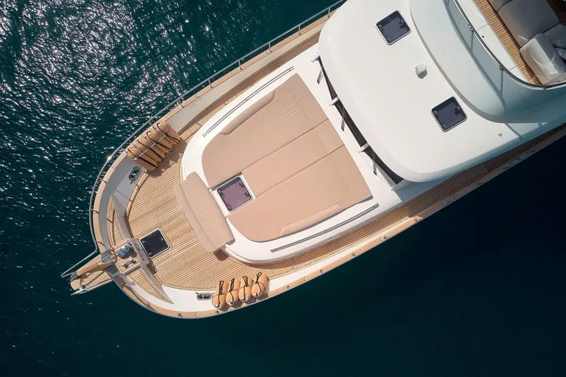 Sasga Yachts 68 Flybridge Yacht Photos Pics Aerial view of 2026 Sasga Yachts Menorquin 68 FB, showcasing elegant deck design.