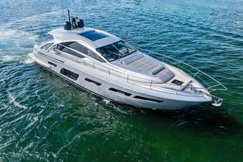 Niki Yacht Photos Pics 2024 Pershing 7X yacht cruising on open water, showcasing sleek design and luxury features.