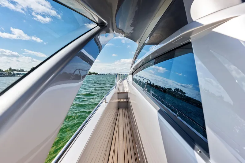 Niki Yacht Photos Pics 2024 Pershing 7X yacht deck with sleek design and ocean view.