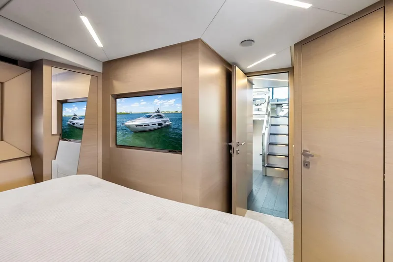 Niki Yacht Photos Pics Luxurious interior of 2024 Pershing 7X yacht with modern design and elegant finishes.