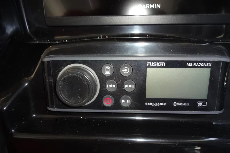 Blue Baby Yacht Photos Pics Fusion MS-RA70NSX audio system on 2022 Jeanneau Merry Fisher 895 Offshore boat.