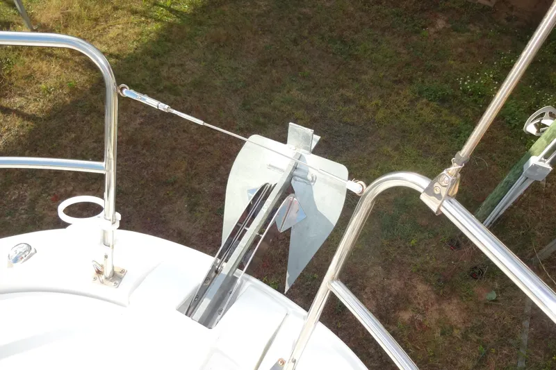 Blue Baby Yacht Photos Pics 2022 Jeanneau Merry Fisher 895 Offshore anchor and railing detail.