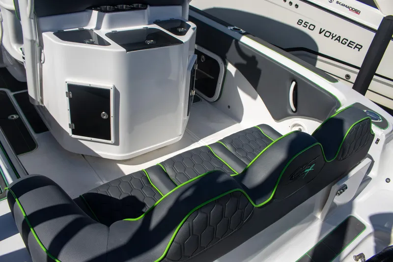 Adeline Yacht Photos Pics 2023 Glasstream 328 GS Xtreme boat interior with stylish seating and modern design.