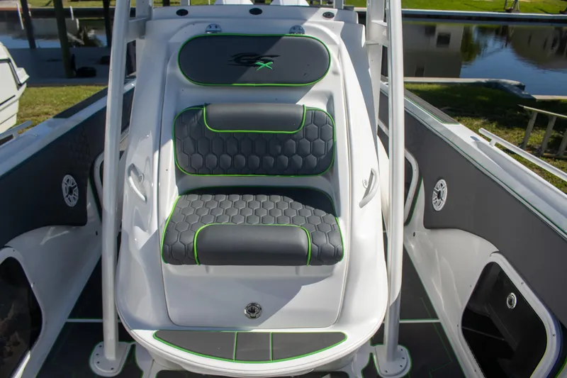 Adeline Yacht Photos Pics 2023 Glasstream 328 GS Xtreme boat interior with stylish seating and modern design.