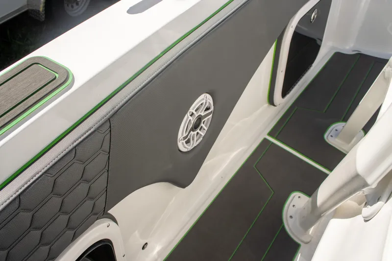 Adeline Yacht Photos Pics 2023 Glasstream 328 GS Xtreme interior with sleek design and modern speaker system.