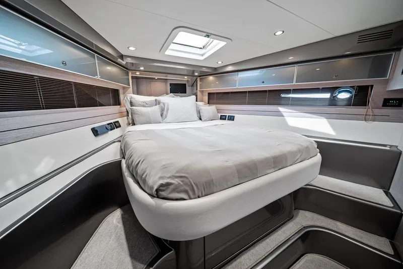 Badleship Yacht Photos Pics Luxurious 2015 Riva Rivale yacht cabin with modern design and comfortable bedding.