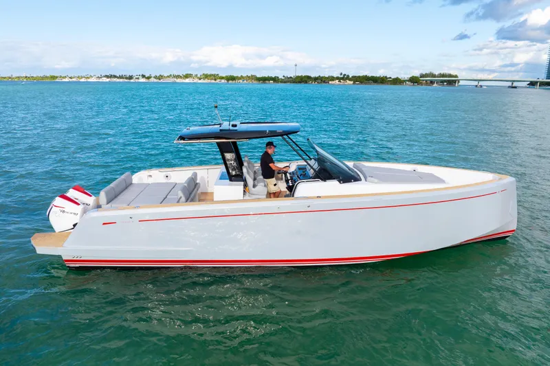  Yacht Photos Pics 2021 Pardo Yachts 38 cruising on clear blue water, showcasing sleek design and luxury features.