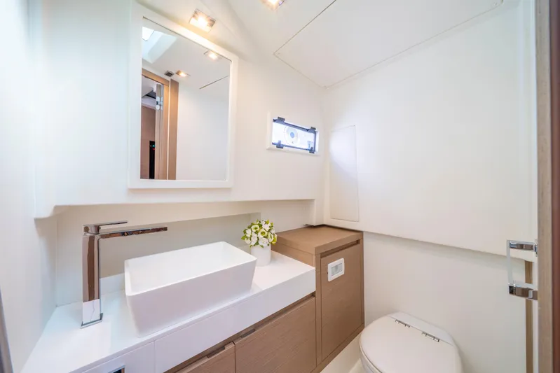  Yacht Photos Pics Luxurious bathroom interior of 2021 Pardo Yachts 38, featuring modern sink and elegant design.