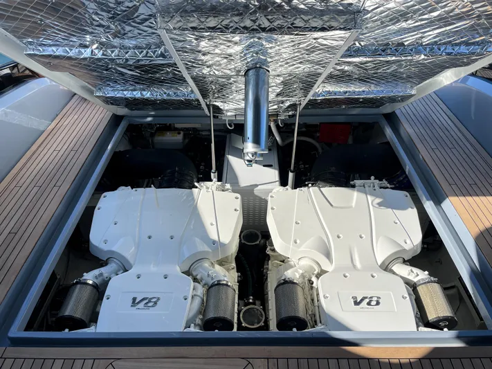 Vespro 55 Yacht Photos Pics Twin V8 engines in a 2026 Centouno Navi VESPRO yacht, showcasing advanced marine engineering.