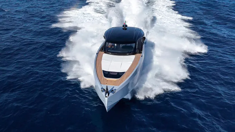 Vespro 55 Yacht Photos Pics Luxury yacht Centouno Navi VESPRO 2026 cruising swiftly on open sea.