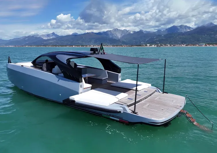Vespro 55 Yacht Photos Pics Luxury Centouno Navi VESPRO yacht, 2026 model, cruising in scenic coastal waters.