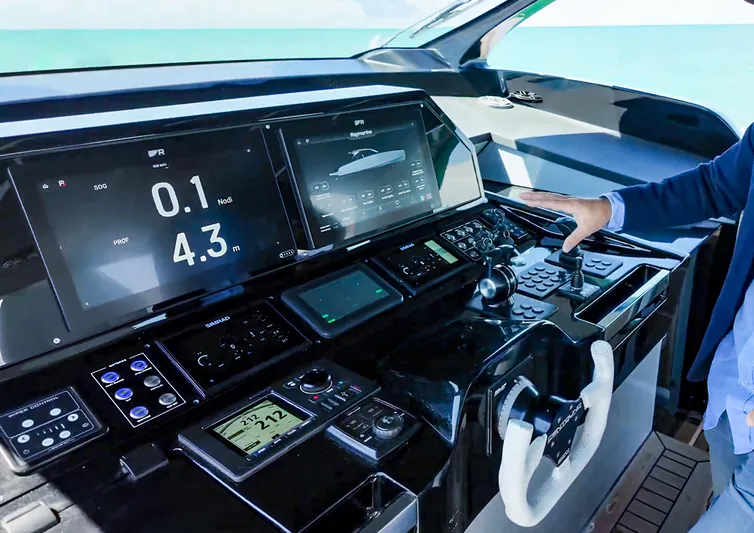 Vespro 55 Yacht Photos Pics Control panel of 2026 Centouno Navi VESPRO yacht with advanced navigation displays.