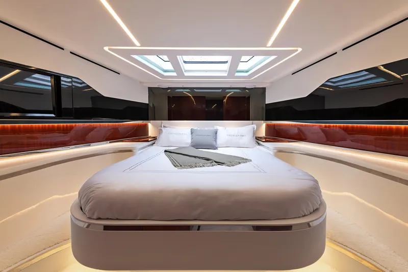 Vespro 55 Yacht Photos Pics Luxurious interior of 2026 Centouno Navi VESPRO yacht with modern design and skylight.