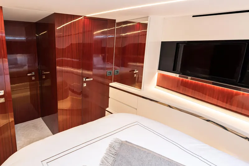 Vespro 55 Yacht Photos Pics Luxurious interior of 2026 Centouno Navi VESPRO yacht with sleek wood finishes and modern design.