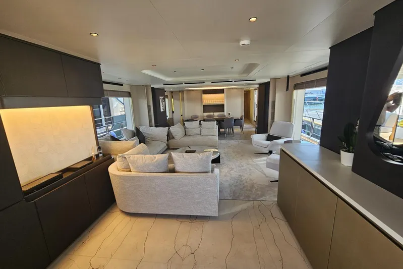 Dream Yacht Photos Pics Luxurious interior of 2024 Azimut Grande 32 Metri yacht with modern furnishings and elegant design.