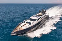 Luxury Codecasa 41S yacht cruising on open sea, 2007 model.