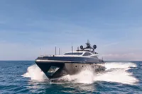 Luxury Codecasa 41S yacht cruising on open sea, 2007 model.