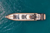 Aerial view of 2007 Codecasa 41S yacht on clear blue water.