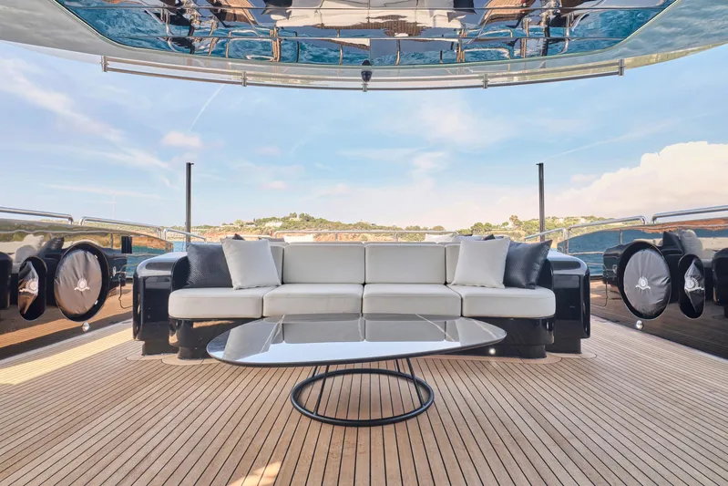 Ability Yacht Photos Pics Luxurious Codecasa 41S yacht deck with modern seating and sleek table, 2007 model.