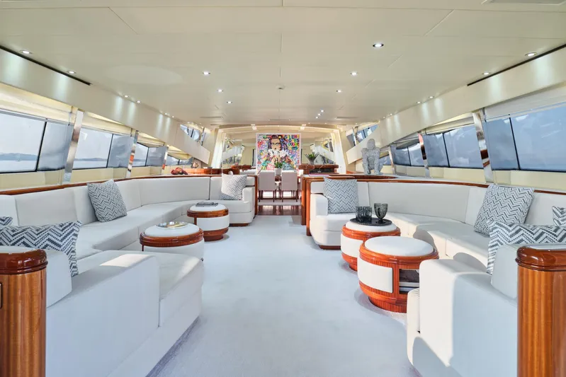 Ability Yacht Photos Pics Luxurious interior of 2007 Codecasa 41S yacht with elegant white seating and modern decor.