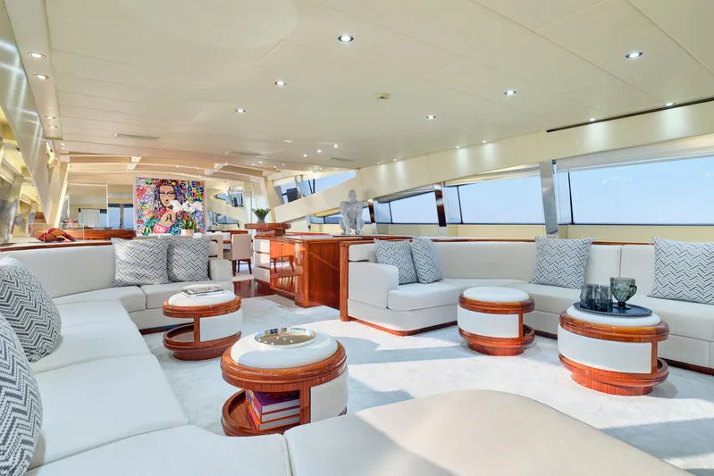 Ability Yacht Photos Pics Luxurious interior of 2007 Codecasa 41S yacht with elegant seating and modern decor.