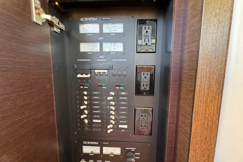 Yacht Photos Pics Electrical panel of 2016 Tiara Yachts C44 Coupe with AC and DC systems.