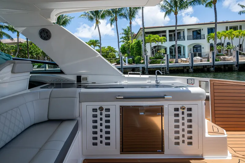  Yacht Photos Pics Luxurious 2020 Sea Ray SLX 400 yacht interior with sleek seating and modern amenities.