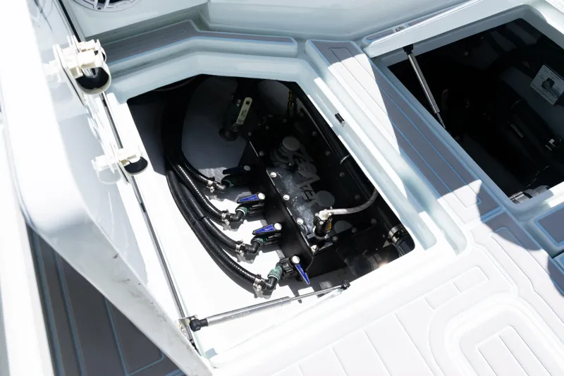  Yacht Photos Pics 2023 SeaVee 390Z boat compartment showcasing internal components and wiring.