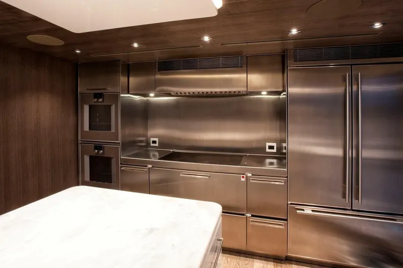 Serenity Yacht Photos Pics Luxurious stainless steel kitchen in 2018 Westport Raised Pilothouse yacht.