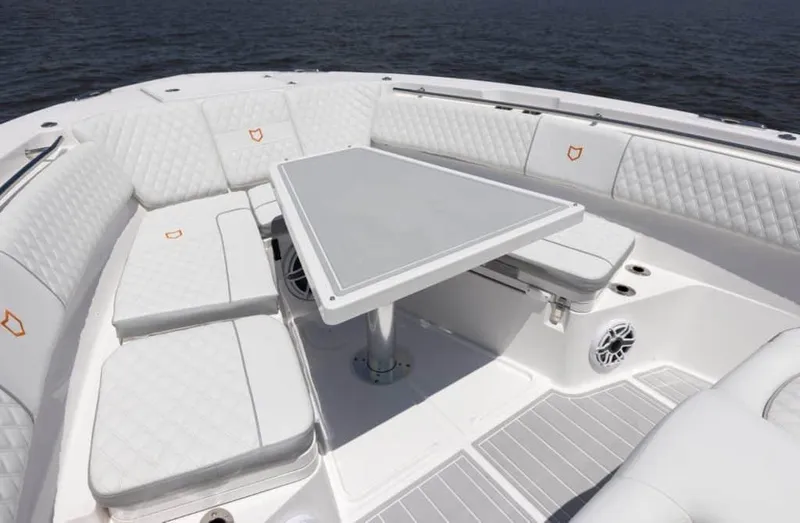 Black Label Marine Group Yacht Photos Pics Luxurious seating area on the 2025 Sea Fox 368 Commander Center Console boat.