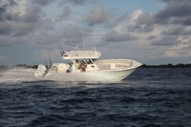 Black Label Marine Group Yacht Photos Pics 2025 Sea Fox 368 Commander Center Console boat cruising on open water.