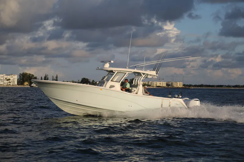Black Label Marine Group Yacht Photos Pics 2025 Sea Fox 368 Commander Center Console boat cruising on open water.