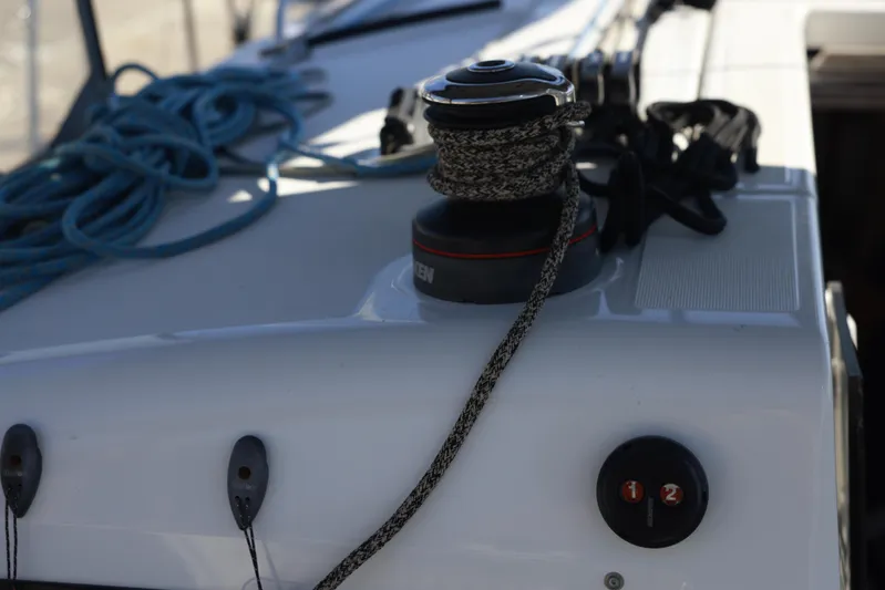 Espiritu Milagro Yacht Photos Pics Deck of 2022 Jeanneau Sun Odyssey 410 with winch and ropes.