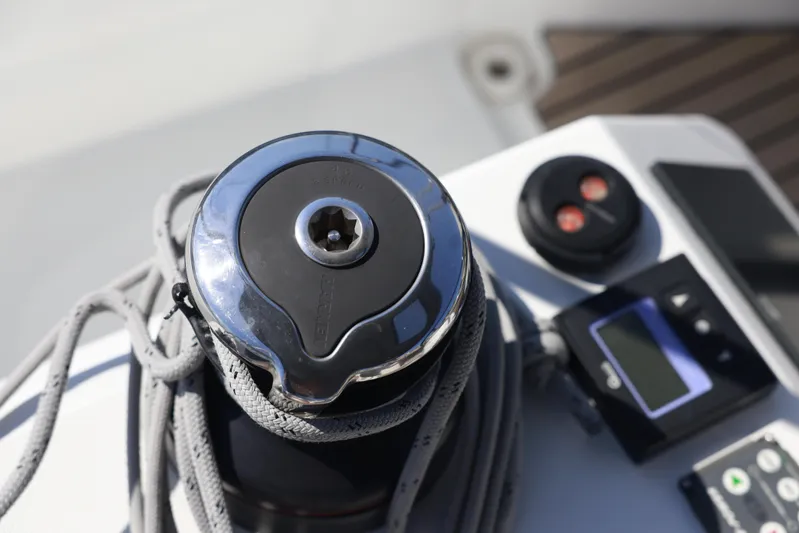 Espiritu Milagro Yacht Photos Pics Close-up of Jeanneau Sun Odyssey 410 sailboat winch and control panel, 2022 model.