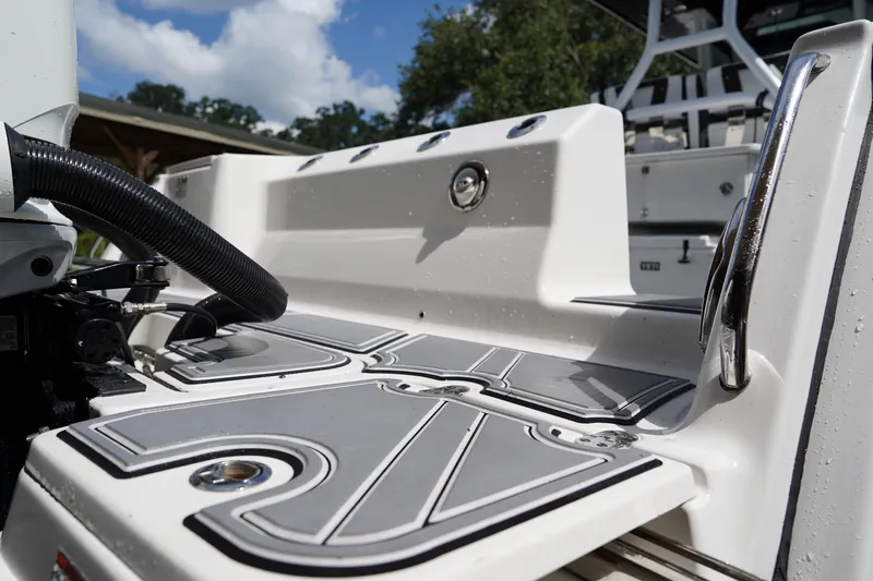  Yacht Photos Pics 2023 Blackfin 302 CC boat deck with sleek design and modern fittings.