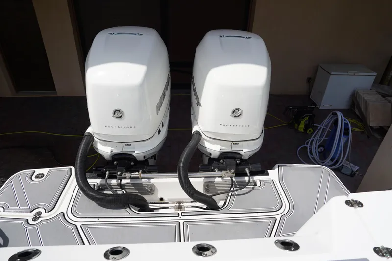  Yacht Photos Pics 2023 Blackfin 302 CC boat with twin Mercury FourStroke outboard engines.