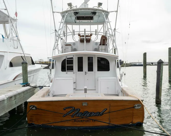 Natural Yacht Photos Pics 1984 Custom Carolina 41 Ricky Scarborough boat docked, rear view, Rockport TX.