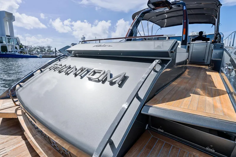 Phantom Yacht Photos Pics Luxury 2019 Riva 56 Rivale yacht with sleek design and wooden deck.