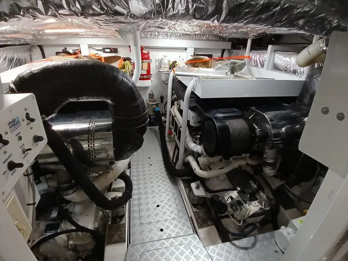 Palmar Yacht Photos Pics Engine room of 2023 Princess F55 yacht with advanced machinery and equipment.