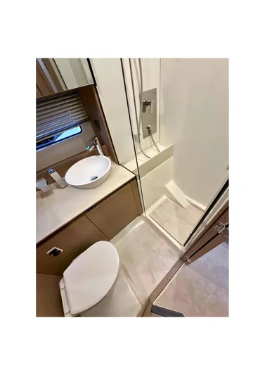 420 Fly Yacht Photos Pics 2024 Prestige 420 Fly yacht bathroom with modern fixtures and elegant design.