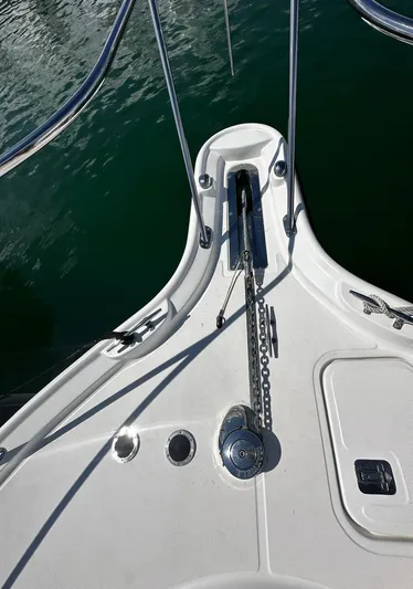  Yacht Photos Pics Tiara Yachts 3200 Open 2005 bow with anchor chain and marine hardware.